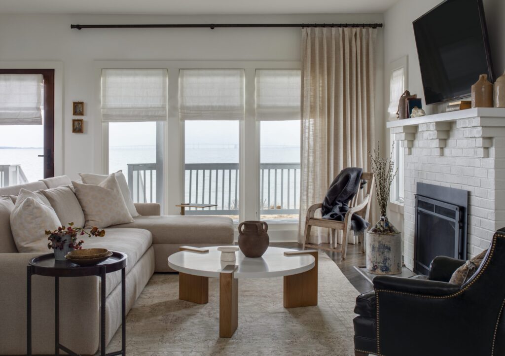 Home designer used neutral tones in this Annapolis living room design