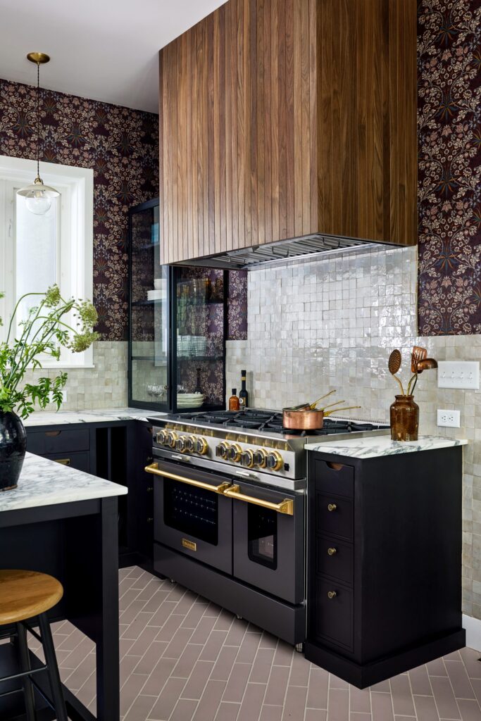 Wood kitchen range from a home remodel in Maryland with modern kitchen design